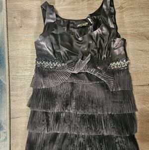 Betsey Johnson Black Satin Dress with Tiered Pleats